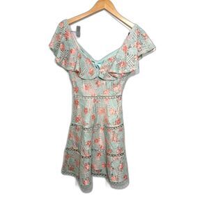 NSR Revolve Crochet Lace Dress Ruffle Regency Coquette dainty HOCO homecoming